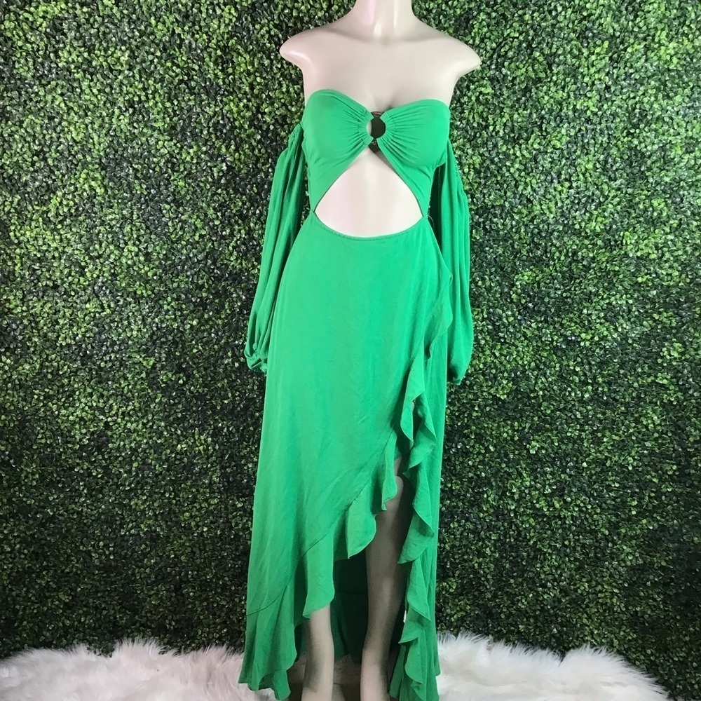 Kelly green strapless maxi‎ dress